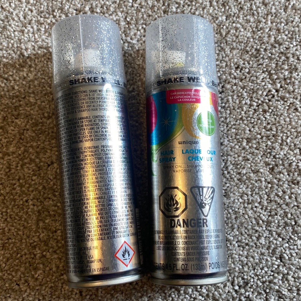Lot of 2 Unique Silver Glitter Hair Spray 4.5 oz Temporary Washable Shimmer‎
